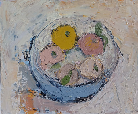 Annie Rouse 'Bowl of Fruit' oil on board 25x30cm
