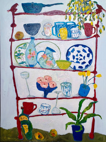 Annie Rouse 'Shelves and Chinese Plate' oil on canvas 101x76cm