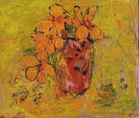 Annie Rouse 'The Orange Flowers' oil on board 25x30cms