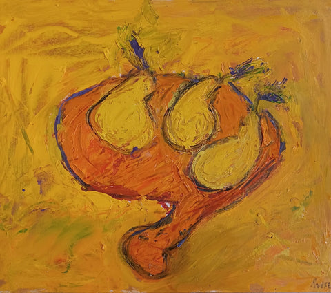Annie Rouse 'Three Pears' oil on board 25x30cm