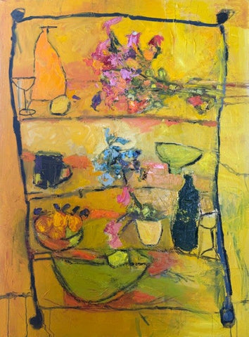 Annie Rouse 'Yellow Shelf' oil on canvas 101x76cm