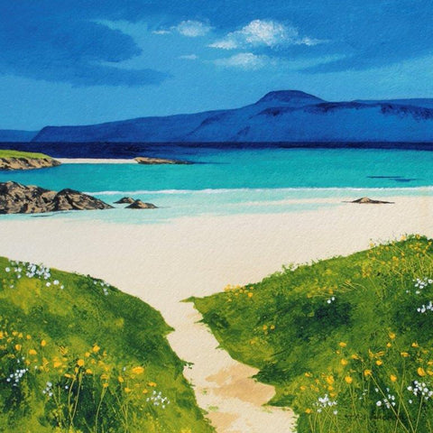 Anthony Barber 'Beach Path, Isle of Iona' acrylic on watercolour paper 30x30cm