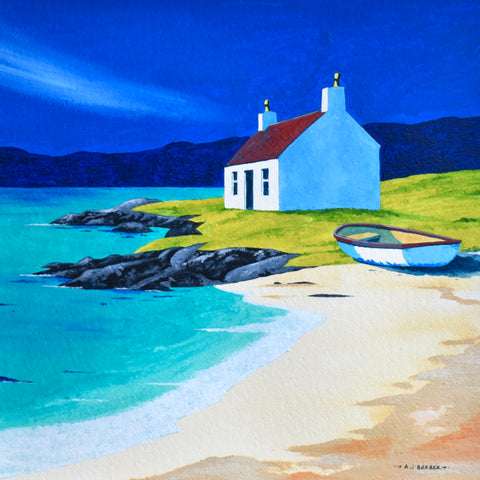Anthony Barber 'Fisherman's Cottage, Lewis' watercolour 36x36cm