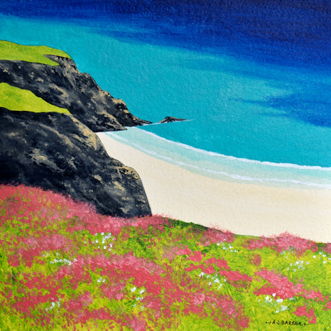 Anthony Barber 'Sea Pinks - Isle of Lewis' watercolour 25x25cm