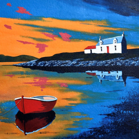 Anthony Barber 'Sunrise, Isle of Harris' acrylic on watercolour paper 34x34cm