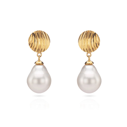 Augustine Jewels 'Gold shell and baroque pearl drop earrings' silver with gold vermeil