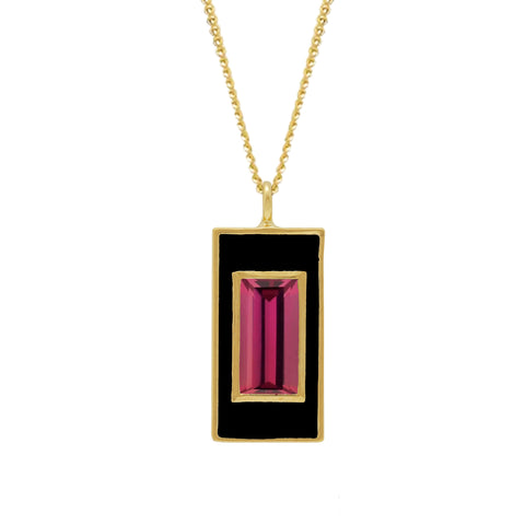 Augustine Jewels 'Rhodalite and Black Enamel Drop Necklace' silver with yellow gold vermeil