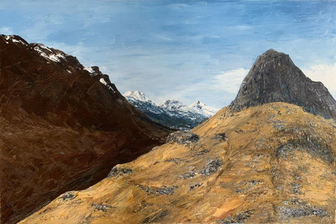 Calum MacFarlane-Barrow 'Glen Coe - Gearr Aonach and the 'Hidden Valley' oil on canvas 60x90cm