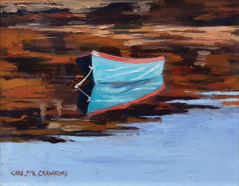 Cara McKinnon Crawford 'Little Turquoise Boat' oil on canvas 20x25.5cm (8x10ins)