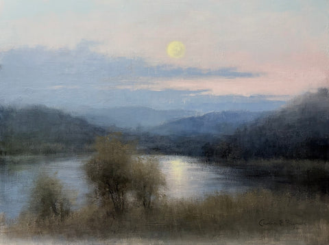 Carina Prigmore 'Moonlight over the Loch' acrylic on canvas 46x61cm