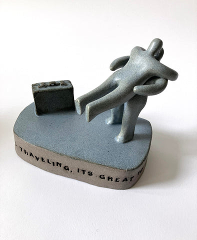 Cat Santos 'It's Good to Go Travelling, and It's Great to Come Home' ceramic 15x9x13cm