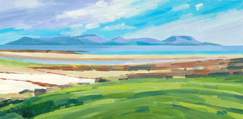 Charles Randak 'Arran from Skipness' oil on canvas 40x80cm (framed 57x97cm)