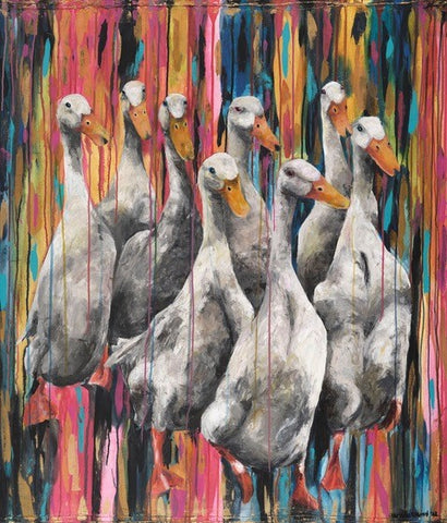 Charlotte Gerrard 'Runner duck colour riot' acrylic on canvas 150x120cm