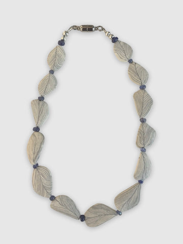 Crispin McNally 'Leaf Necklace with Purple Beads' nerikomi ceramic L41cm