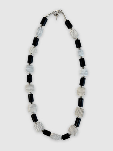 Crispin McNally 'Squares Necklace' nerikomi ceramic with black oblongs L46cm