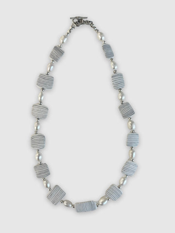 Crispin McNally 'Squares Necklace' nerikomi ceramic with pearls L41cm