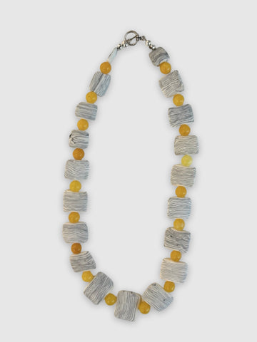 Crispin McNally 'Squares Necklace' nerikomi ceramic with yellow glass L44cm
