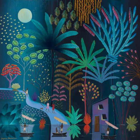 Daphne Stephenson 'Moonlight Walk in Paradise' acrylic on canvas 110x110cm