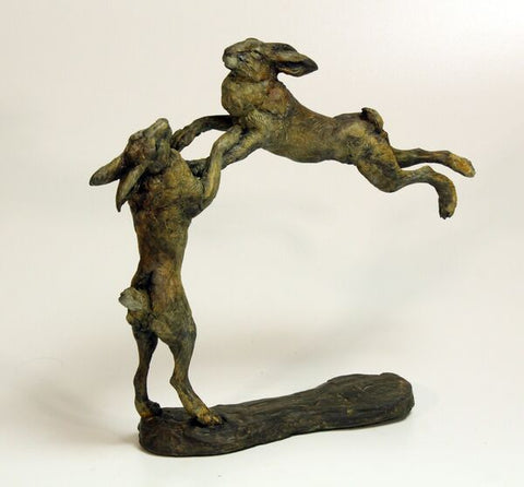 David Cooke 'Boxing hares' bronze H38xW38x10cm