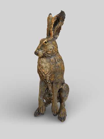 David Cooke 'Hare Standing' ceramic H52xW18xD22cm