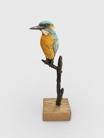David Cooke 'Kingfisher' ceramic on bronze H39xW15xD10cm