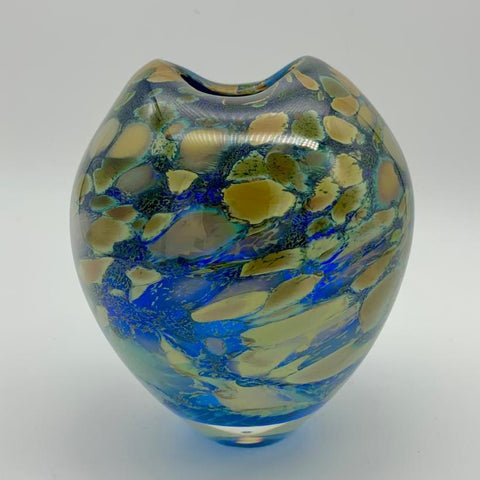 David Flower 'Hydrangea - Small Blue Flat Ovoid Vase' glass