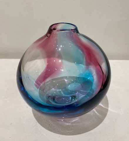David Flower 'pink/blue vase' glass H16cm