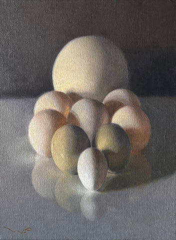 David Williams-Bulkeley 'Arrangement of Eggs' oil on linen 30x40cm