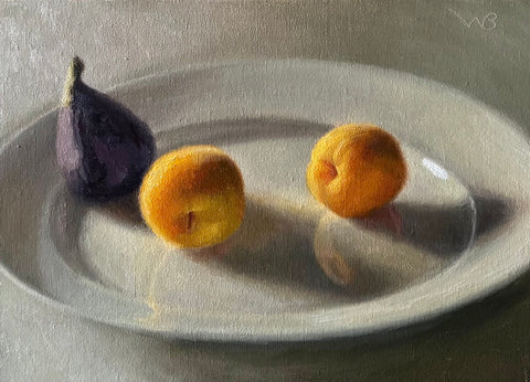 David Williams-Bulkeley 'Fig and Apricots' oil on linen 30x40cm