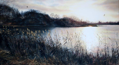 Deborah Walker 'Quiet' watercolour 69x127cm (89x147cm framed)