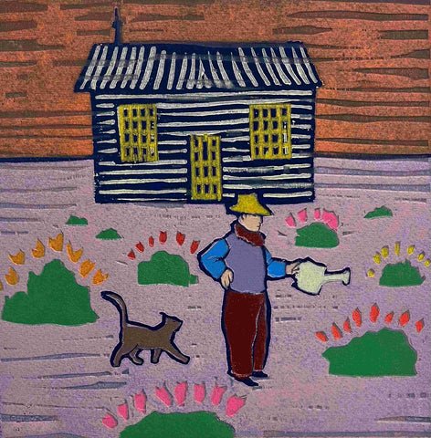 Mychael Barratt 'Derek Jarman's Cat' woodcut 22x22cm