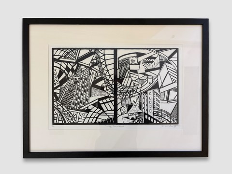 Diana Croft 'City Structures' reduction linocut ed 6 of 10 (framed)