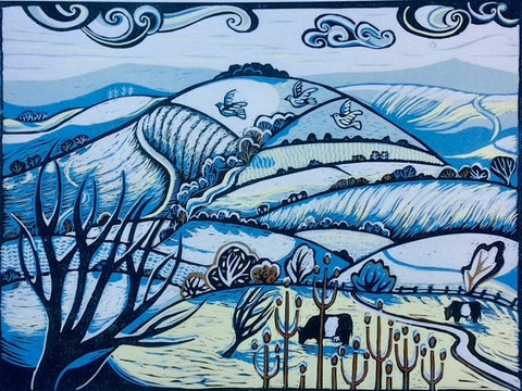 Diana Croft 'Early Snow' reduction linocut 30x40cm