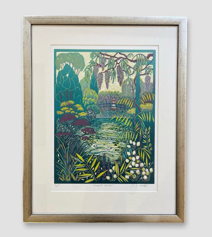 Diana Croft 'Monet's Garden' reduction linocut ed 16 of 22 (framed)