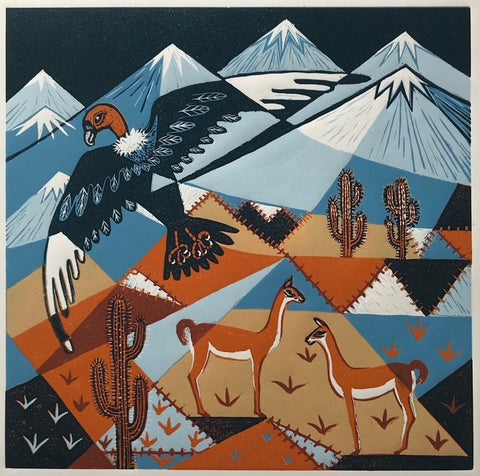 Diana Croft 'Patagonia' reduction linocut 30x30cm