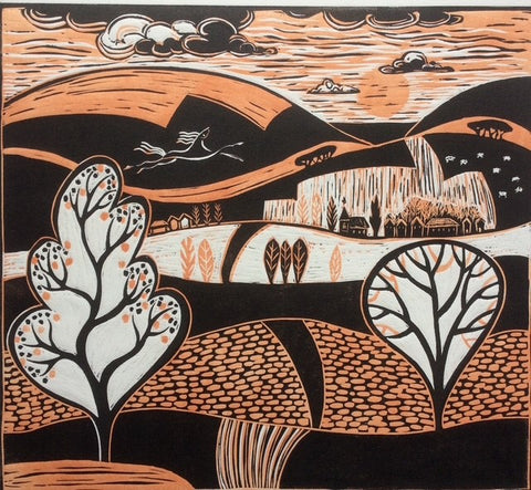 Diana Croft 'Horse on the Hill' linocut 40x44cm (unframed)