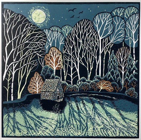 Diana Croft 'Under the Moonlight' reduction linocut 30x30cm (unframed)