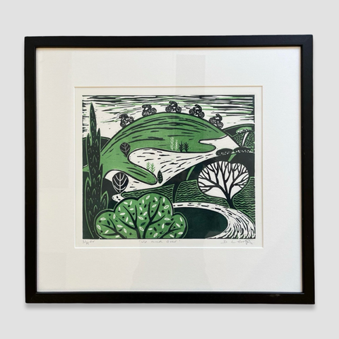 Diana Croft 'Up & Over' reduction linocut ed 21 of 75 (framed)
