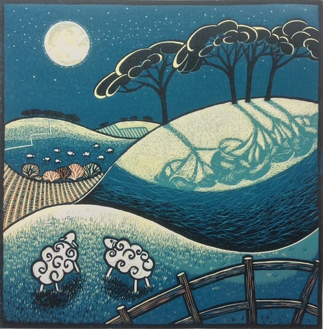 Diana Croft 'Wolf Moon' reduction linocut 40x40cm (unframed)