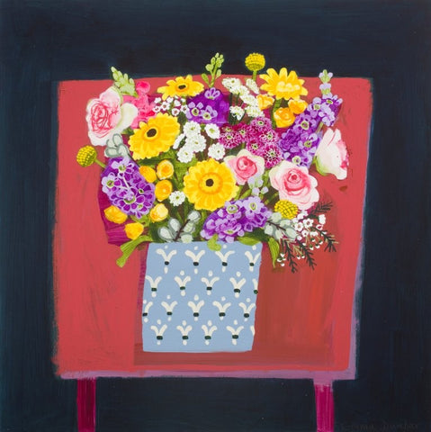 Emma Dunbar 'A Bouquet on the Doorstep' acrylic on 61x61cm