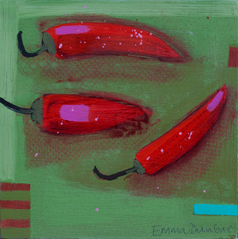 Emma Dunbar 'Chilli Peppers' acrylic on block board 15x15cm £275