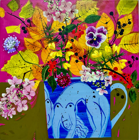 Emma Dunbar 'Julia Quigley's Mug with Very Last Garden Flowers' acrylic on panel 30x30cm