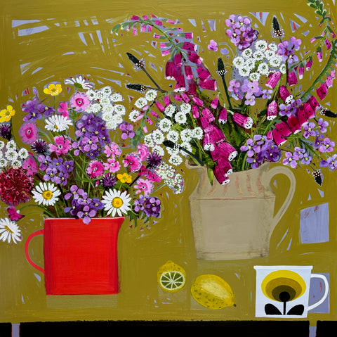 Emma Dunbar 'June Flowers from the Common' acrylic on panel 61x61cm
