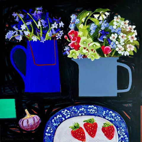 Emma Dunbar 'Strawberries Already!' acrylic on board 45x45cm