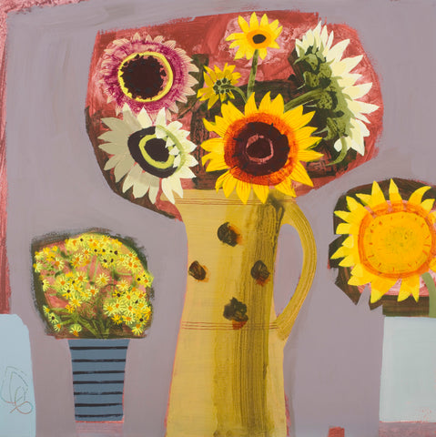 Emma Dunbar 'Sunflowers from Hawbridge Farm' acrylic on board 61x61cm