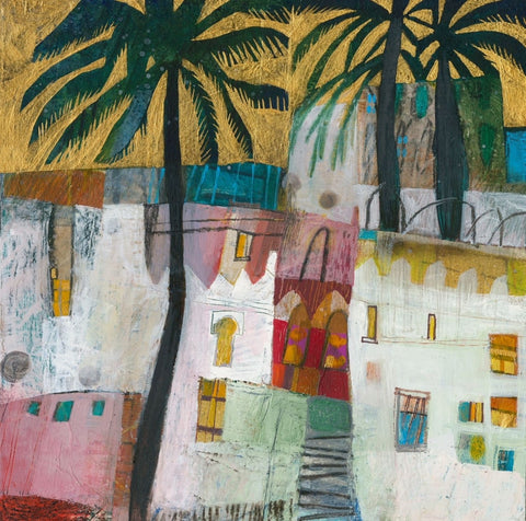 Esté MacLeod 'Fes' acrylic and mixed media on canvas 30x30cm