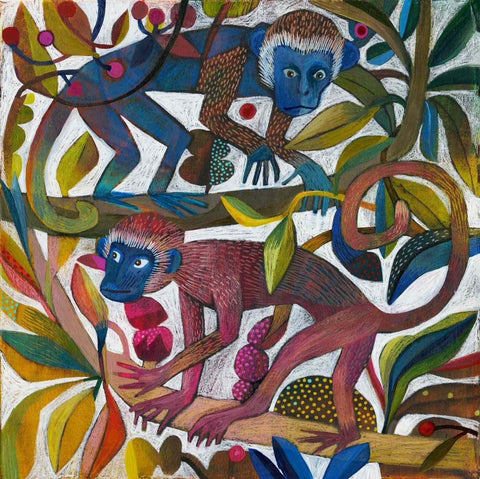 Este MacLeod 'Mischief' acrylic on canvas 40x40cm