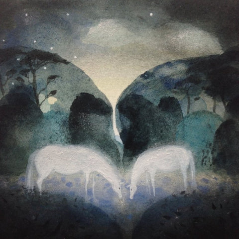 Flora McLachlan 'Blue Garden' ink and watercolour 9x10cm
