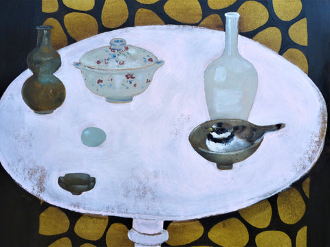 Fiona MacRae 'Pink Tabletop' oil on paper 39x50cm (60x71cm framed)