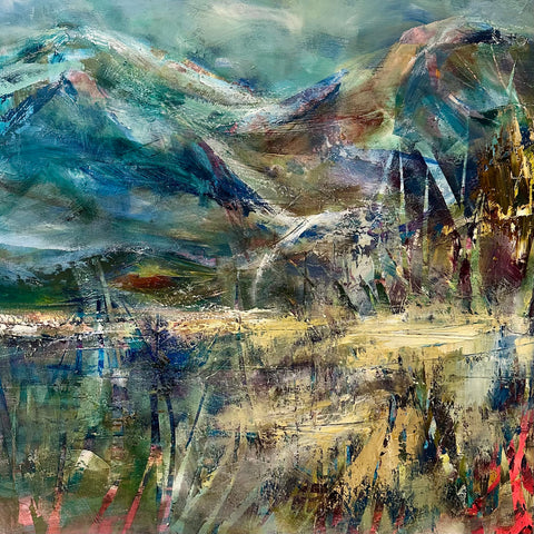 Fiona Matheson 'A Shared Edge' oil on acrylic on deep edge canvas 80x80cm